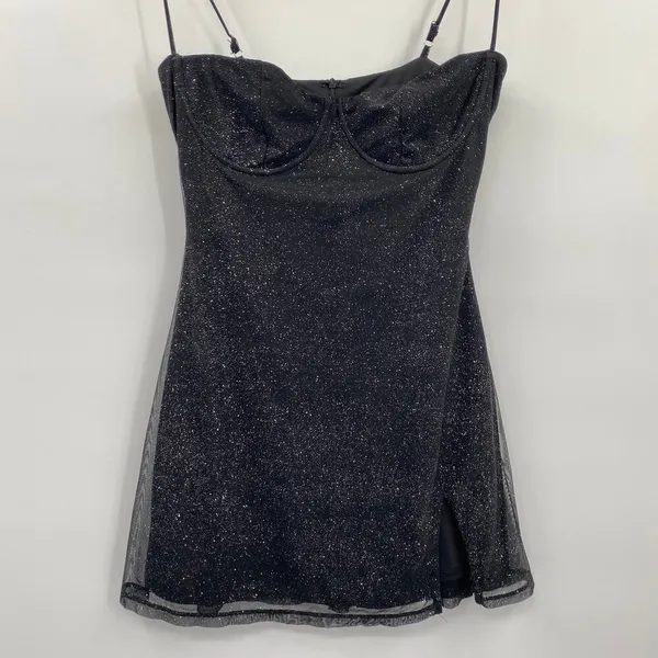 Babyboo Pixie Mini Dress Underwire Bust Glittered Adjustable Black Womens Large - Image 6