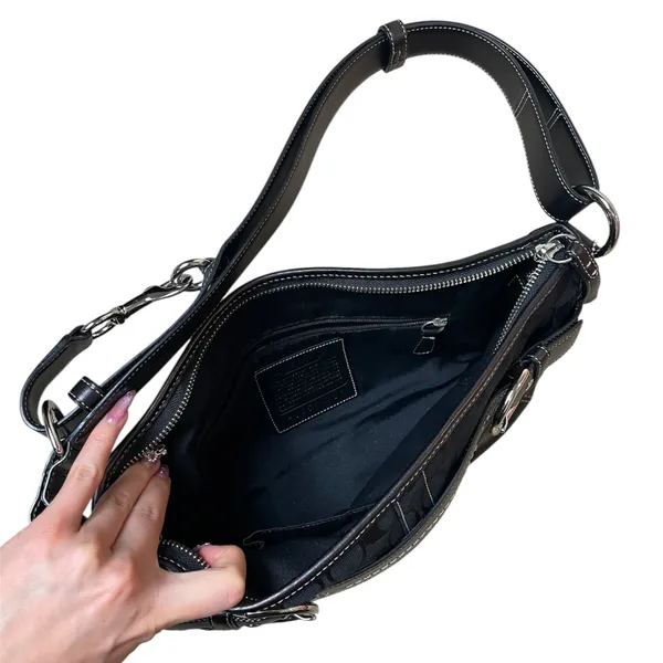 Vintage Black Coach Hamptons Signature Leather Buckle Crossbody Shoulder Bag - Image 9
