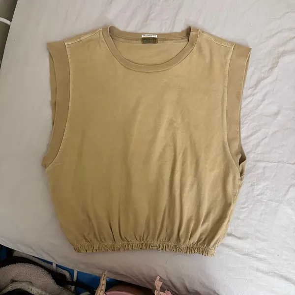 Mother The Swiper‎ Crop Top Bronze Mist Tan Size Small Elastic Band Sleeveless - Image 12
