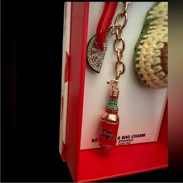 Betsey Johnson Piper K Knit Avocado Multi Charm Keychain Bag Purse Southwestern‎ NWT - Image 7