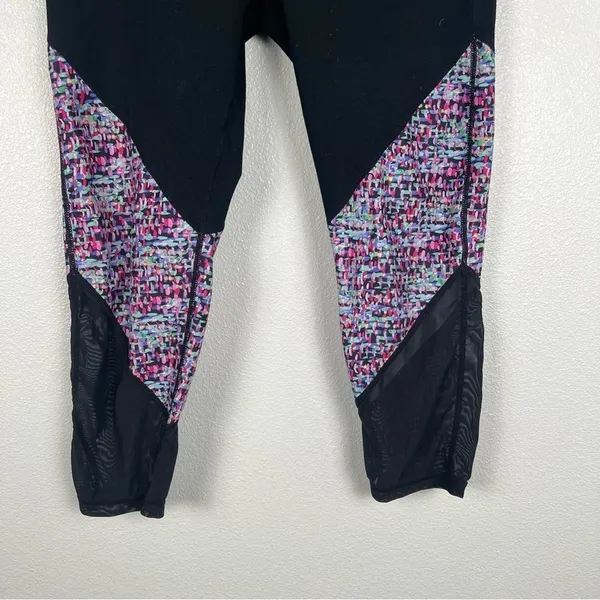 Fabletics Womens‎ Black Speckled Print Mesh Insert Cropped Leggings Size M - Image 3