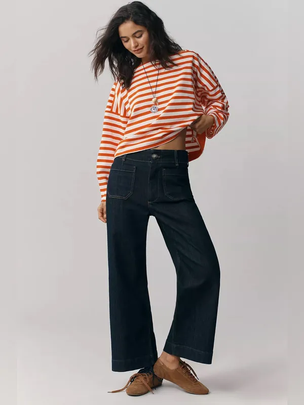 Maeve Colette High-Rise Wide-Leg Cropped Jeans Dark Denim Size 29 - Image 3
