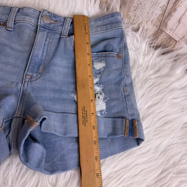 AEROPOSTALE HIGH RISE‎ MIDI Distressed Denim Shorts Light Wash Womens Size 6 - Image 8
