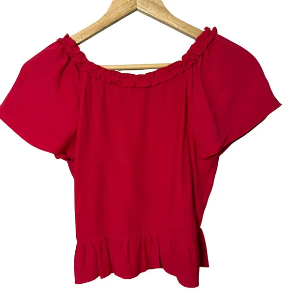 Wilfred Red Ruffle Wrap Peplum Blouse Short Sleeve V Neck‎ XS - Image 5