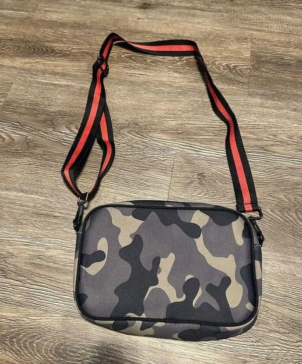Neoprene Crossbody Camo Neoprene Fabric Black Red Crossbody Strap - Image 2