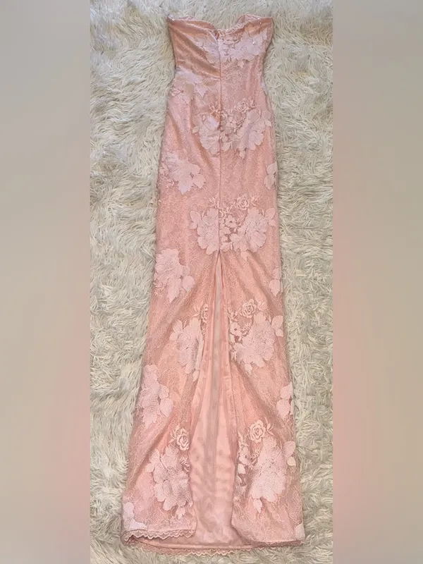 NEW HOUSE OF CB Lucienne Pink Lace Corset Strapless Gown sz XS - Image 7
