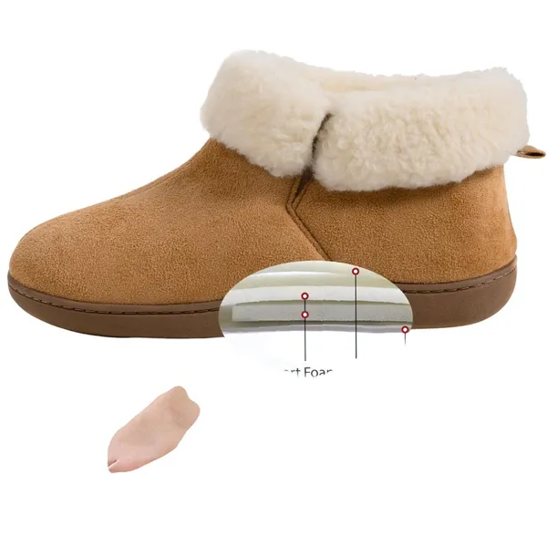 NEW Rockdove Womens Plush Faux Fur Collar Bootie Slippers 68238f63aa91b Brown 6M - Image 6