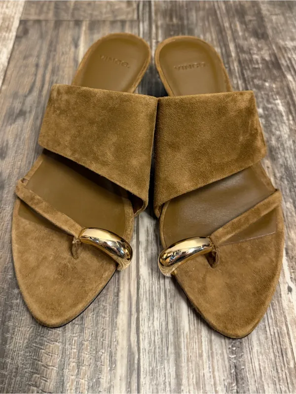 Vince Suede Open-Toe Mule in Cognac with Gold Accent Size 5.5 - Image 16