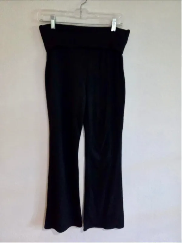 Women’s Foldover High Waist Flare Yoga Lounge Pants Wide Leg Solid Black L W-226 - Image 2
