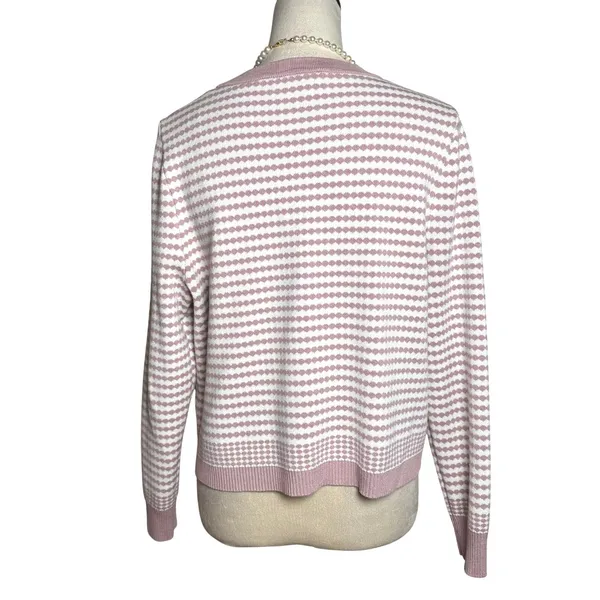 Adrianna Papell Mauve Ivory Pearl Button Striped Knit Preppy Cardigan Sweater - Image 2