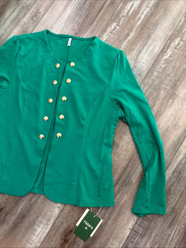 Halara Round Neck Long Sleeve Decorative Button Slim Work‎ Blazer Green NWT - Image 6