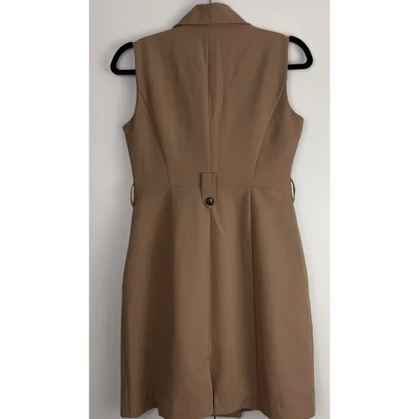 Dorothy Perkins Petite Sleeveless Blazer Dress Camel Tan Double Breasted US‎ 4 - Image 2