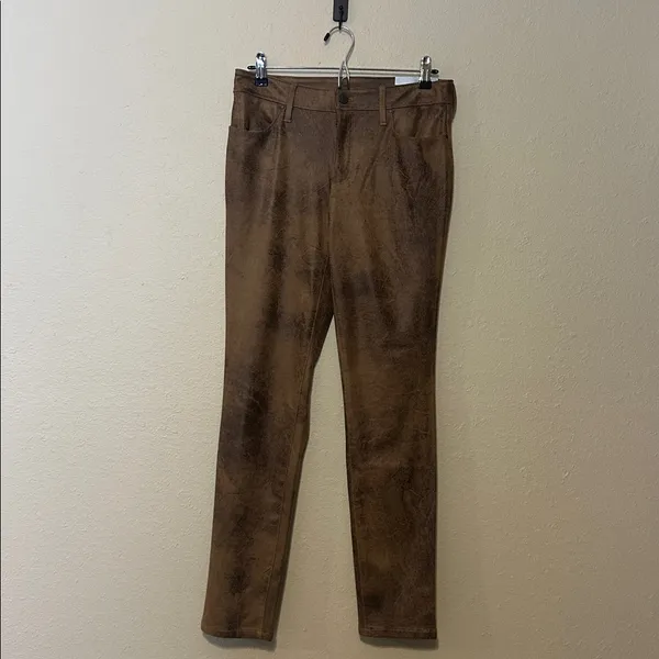 Chico's Faux Suede Worn Luggage 5 Pocket Ponte Slim‎ Pants NWT Size 4 R - Image 3