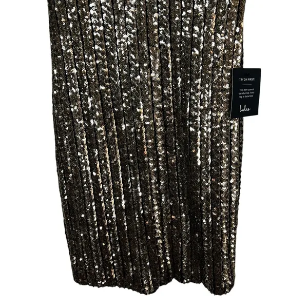 NWT Lulus Sequin Striped Mini Dress Gold V-Neck Glam Open Back Size XS - Image 3