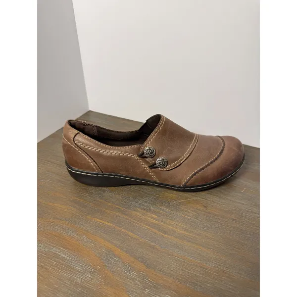 Clarks Bendables Ashland Alpine Brown Leather Slip On Loafers Womens 9M - Image 3