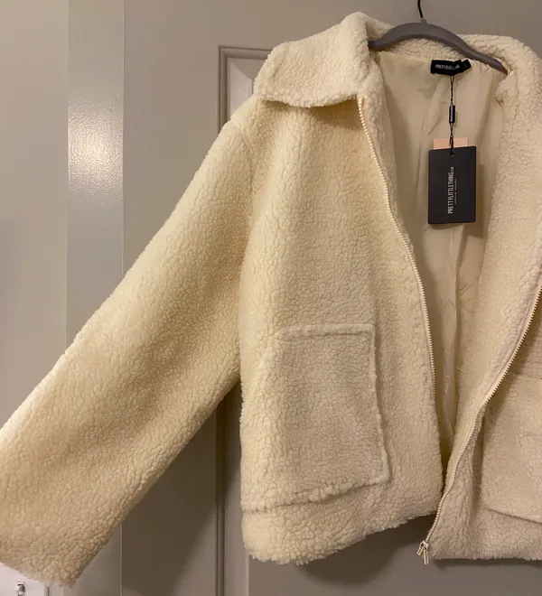 Cream Borg Zip Up Oversized Jacket - Image 4