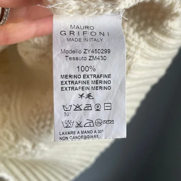 Mauro Grifoni Cream 100% Merino Wool Cableknit Fisherman Heritage Sweater size 6 - Image 5