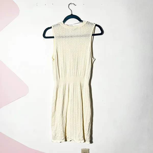 Anthropologie Calligraphie Dress Medium Ivory Pointelle Knit Button Front - Image 2