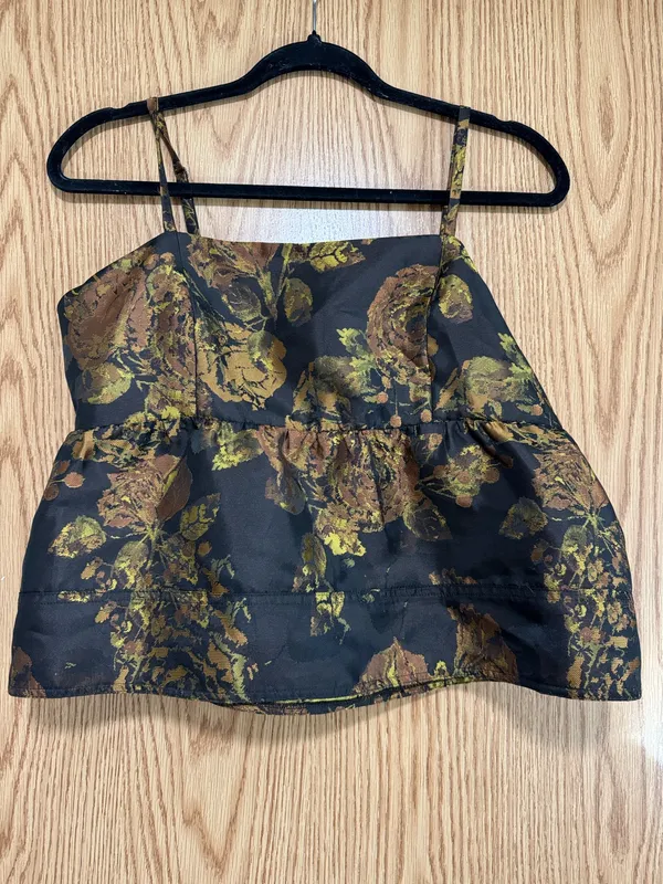 Greylin Brown & Gold Floral Peplum Cami Top - Image 2