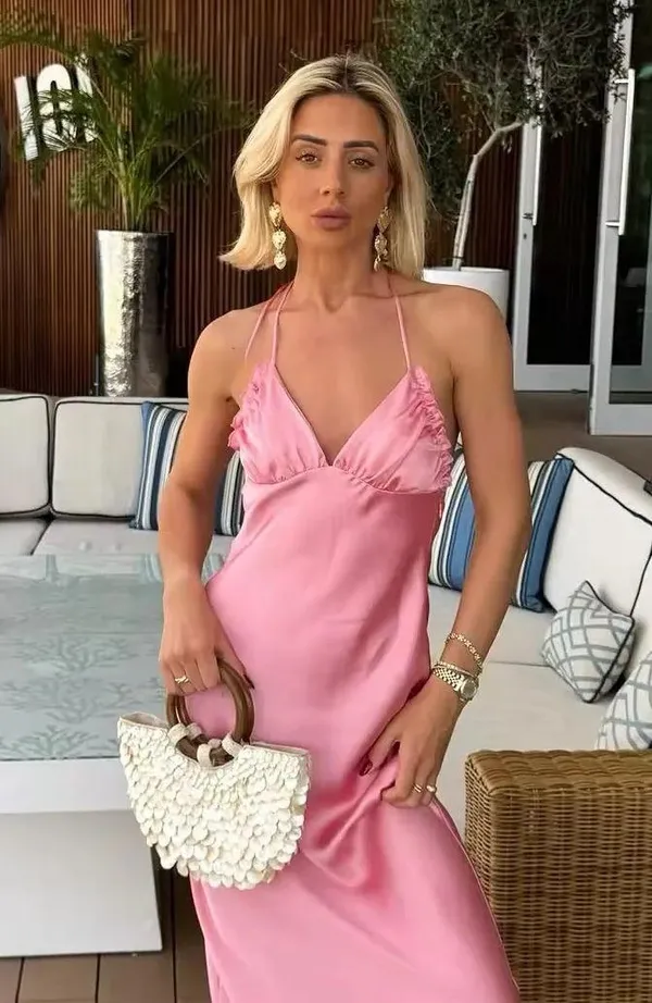 Zara Maxi dress Pink Satin ruffle bodycon party wedding summer evening - Image 7