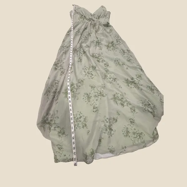 AW Bridal Penoy Pistachio Green Floral Maxi Dress US 8 V-Neck Chiffon Tie-Back - Image 5