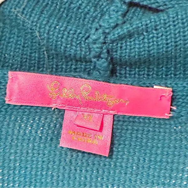 Lilly Pulitzer Green Tatum Fringe Open‎ Front Cardigan Sweater Size XL - Image 3