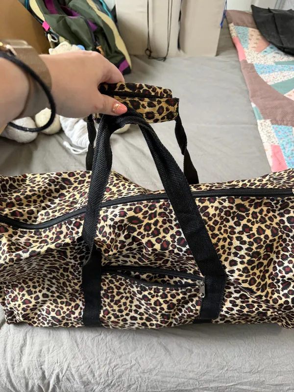 Leopard Print Travel Tote Bag - Black & Tan - Image 7