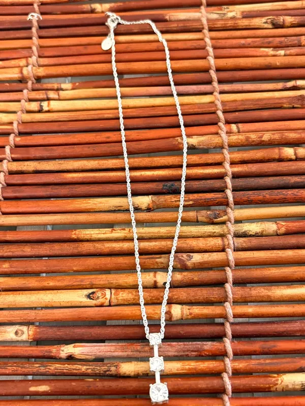 Premier Designs Silver Necklace with Three Clear Stones Drop Pendant 16”-18.5” - Image 2