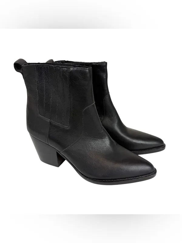 J. Crew Black Leather Point‎ Toe Heeled Chelsea Western Ankle Boots Size 8 - Image 3