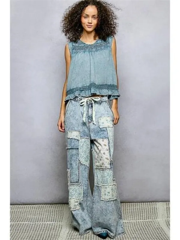 POL Button Closure on Back Ruffled Sleeveless Cotton Blouse with Trim Detail‎ - Image 6