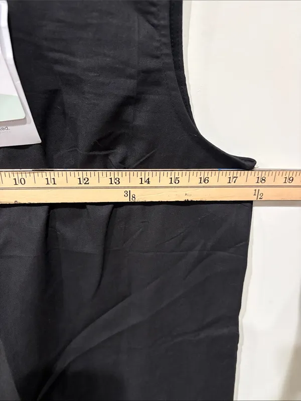 Linen Cotton Blend Sleeveless Black Mini Shift Dress with White Geometric Hem M - Image 6