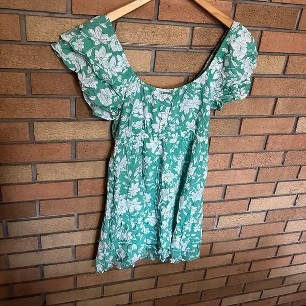 Billabong Enchant Me Ruffle Sleeves Floral Print Plunge Mini Dress Size Large - Image 6