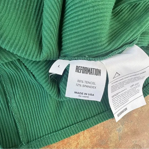 Reformation Janelle Ribbed Mini Dress L Emerald Green‎ Spruce Sleeveless Summer - Image 9