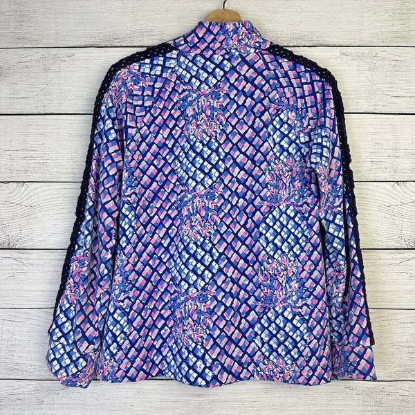 LILLY PULITZER Skipper Pullover Top Womens Small Royal Blue‎ Pink Crochet Trim - Image 5