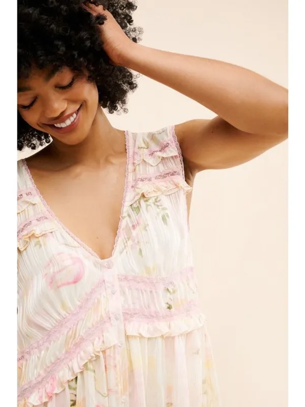 Free People Spring Fling Mini Dress in Tea Combo Medium New Womens Lace Boho - Image 14
