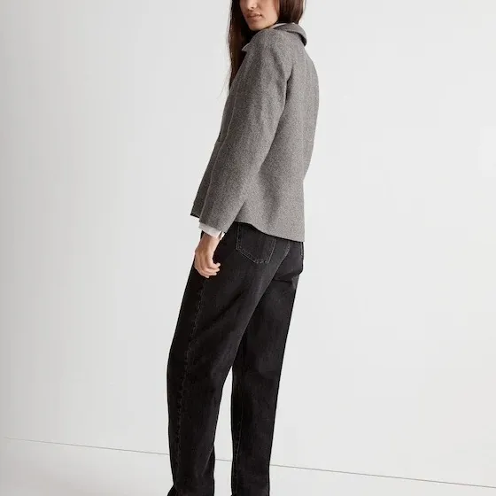 NWT Madewell Wool Crop Dorset Blazer Jacket Geo Herringbone Grey Size Medium - Image 2