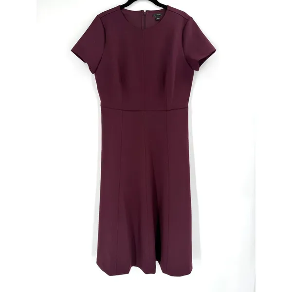 Ann Taylor Ponte Fit and Flare Dress 8 Burgundy Short Sleeve Professional Office - Image 2
