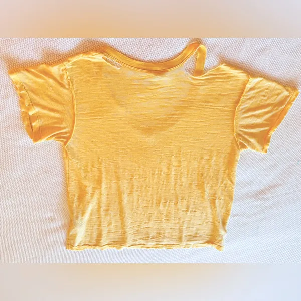 FREE PEOPLE We The Free Burnout Boyfriend T-shirt Yellow Short Sleeve CutOut Tee - Image 6