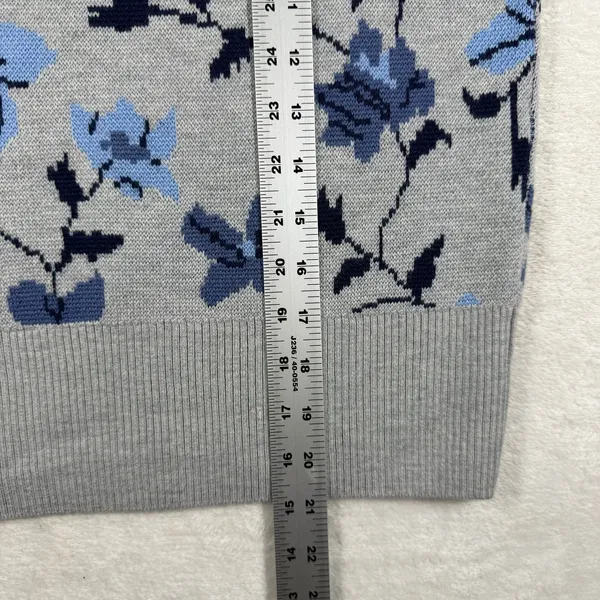 Club Monaco Women Floral Jacquard Wool Knit Tee Grey Blue Short Sleeve Large L - Image 5