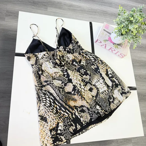 🖤 ZARA Woman Snakeskin Print Mini Dress Tie Back Adjustable Straps Sz XS🖤 - Image 19