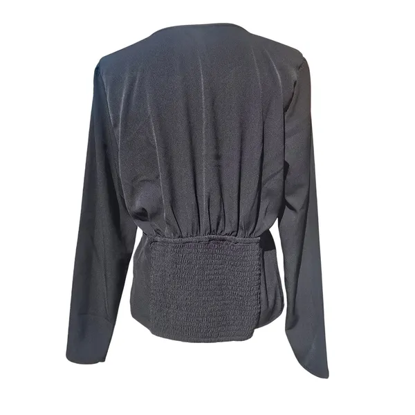 Abercrombie & Fitch Womens Black Twist Front V-Neck Long Sleeve Smocked Blouse L - Image 6