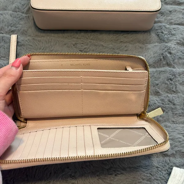 Michael Kors Baby Pink Saffiano Leather Crossbody Bag + Zip Wallet Set - Image 3