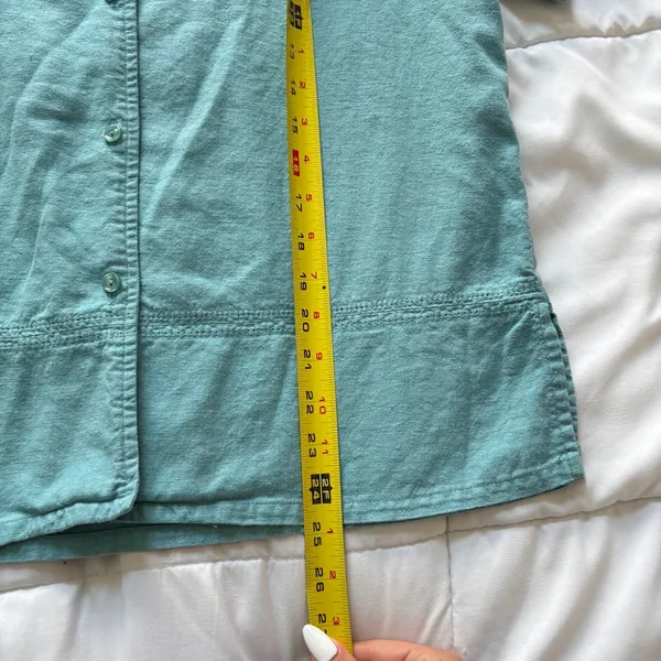 Vintage 80s Kathie Lee Teal Linen Blend Button Front Top Short Sleeve Large Y2K - Image 3