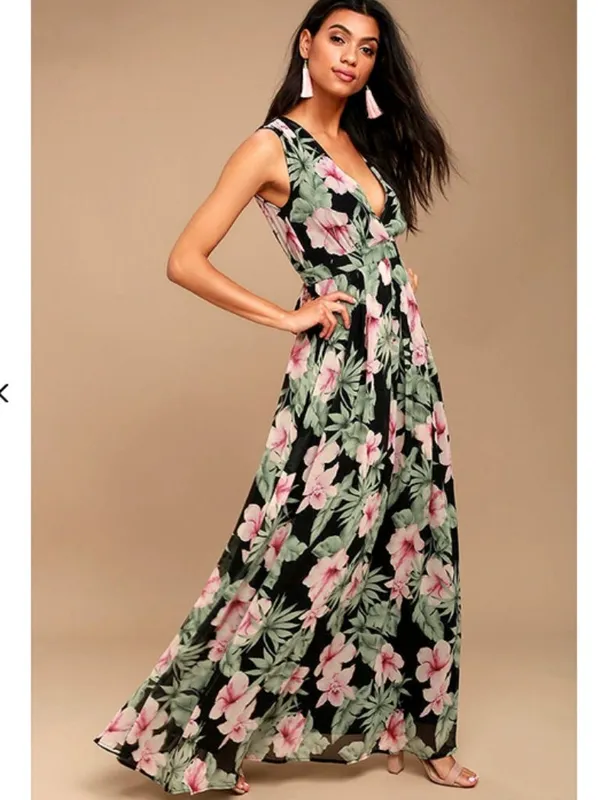 LULUS Sexy Chic Elegant Floral Prom Wedding Tiered Ruffles Chic Maxi Dress - Image 4