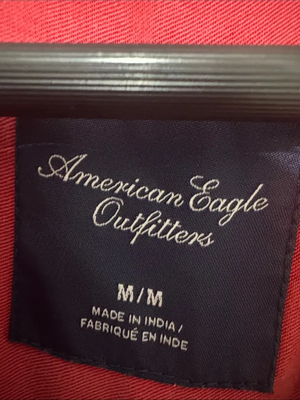 American Eagle Red Lyocell Weekender Boyfriend Utility Button Down Shirt M - Image 4