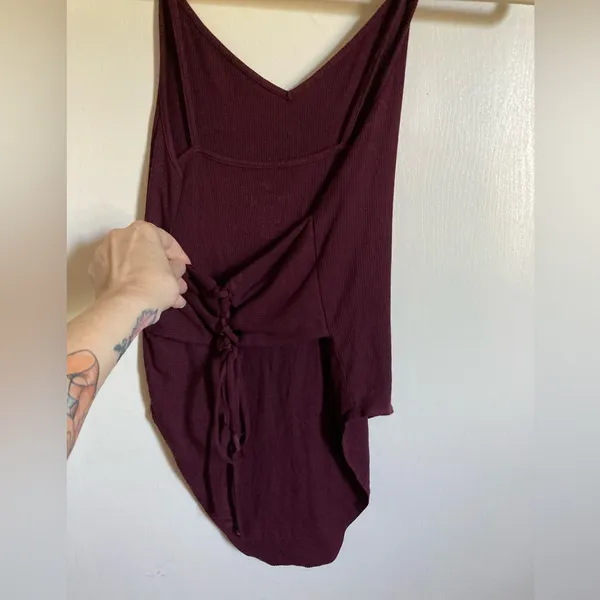 Soft & Sexy American Eagle Maroon Ribbed Bodysuit w/ Lace Up Back #MBG - Image 8