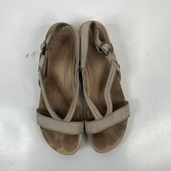 Ugg Australia Size 8 Kensley Wedge Sandals Heels Sling Back Tan Leather Women's - Image 8