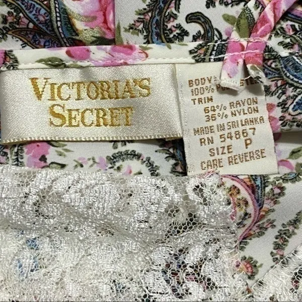 Victoria’s Secret Women’s Size P XS Vintage Paisley Printed Chemise w Cream Lace - Image 5
