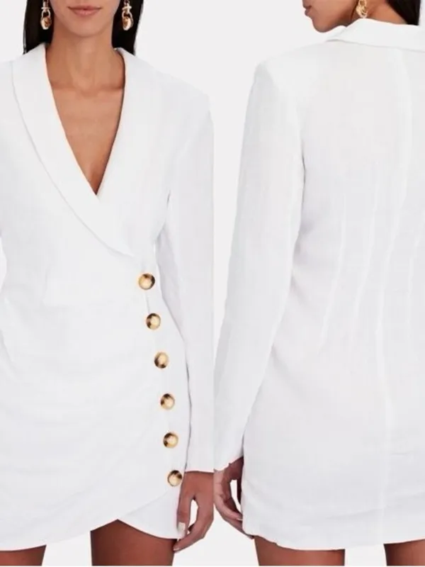 Free People Rumer summer beach boho Bronte Blazer linen Dress White Size xs NWT - Image 3