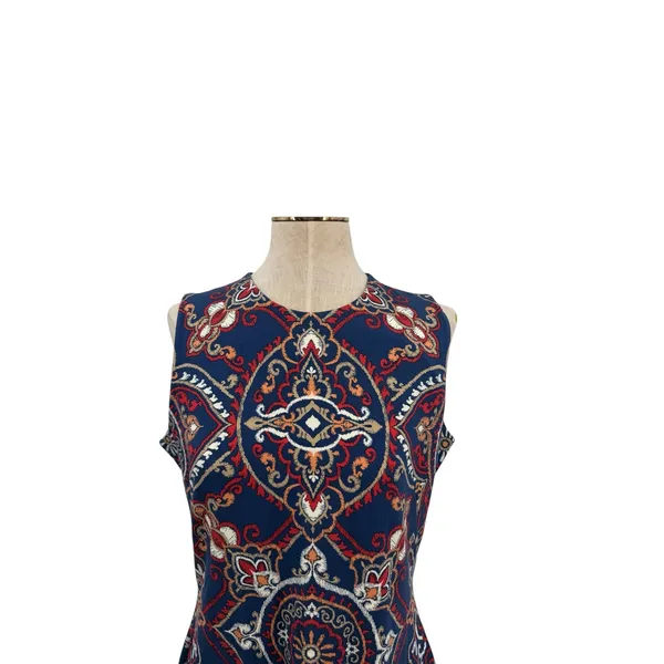 J McLaughlin Devon Sleeveless Shift Dress Blue Red Medallion Print‎ Medium - Image 4